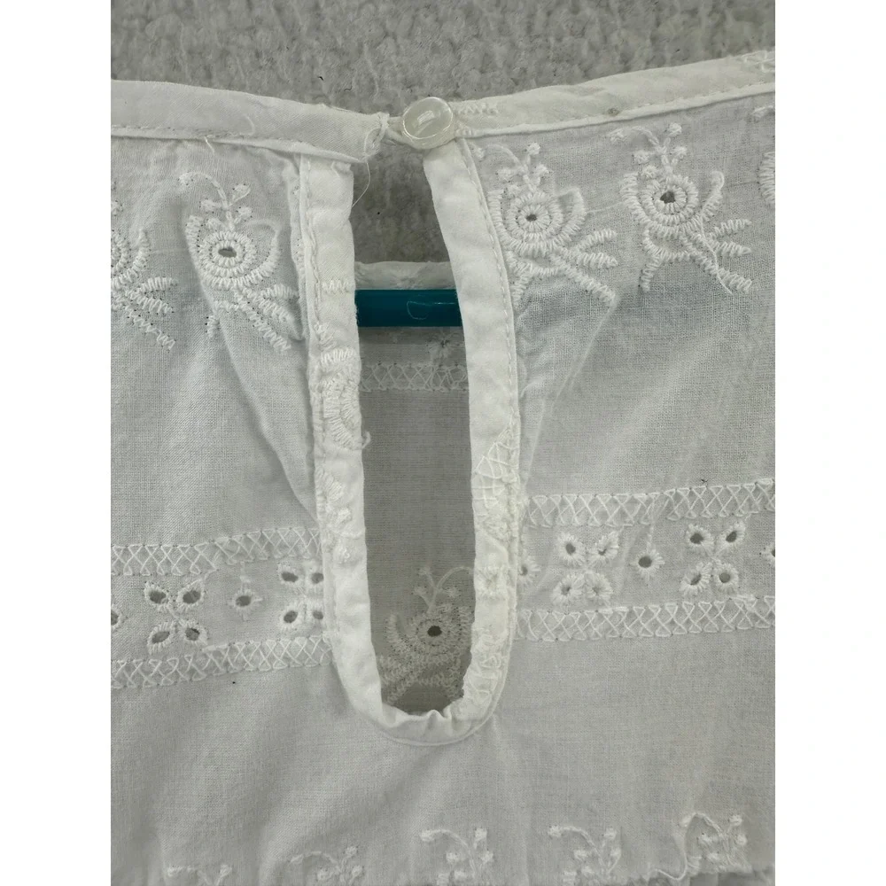Rebellion White Eyelet Cotton Boho Peasant Blouse Long Sleeve Size L - Picture 9 of 10